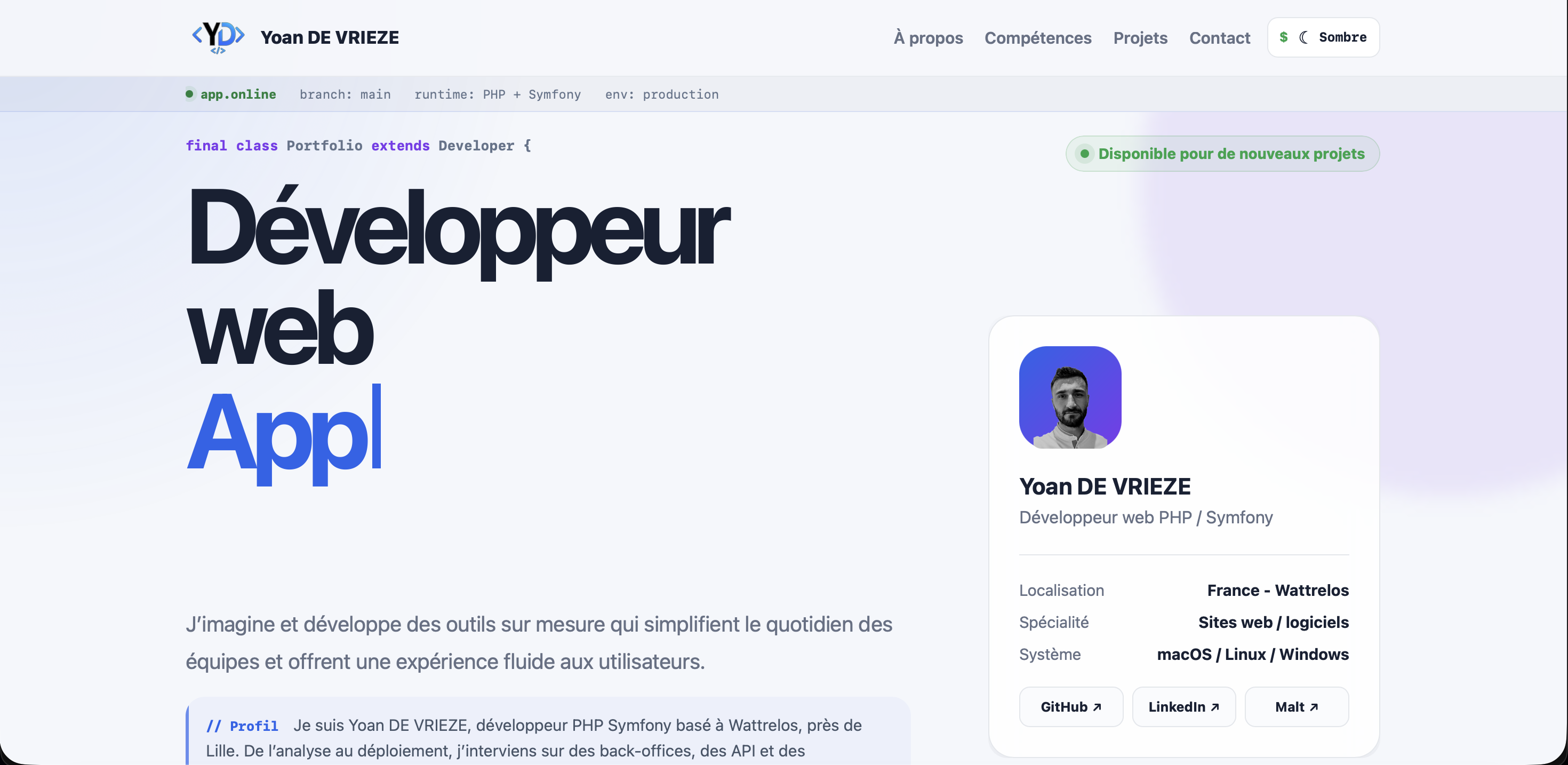 Aperçu du projet Portfolio V2